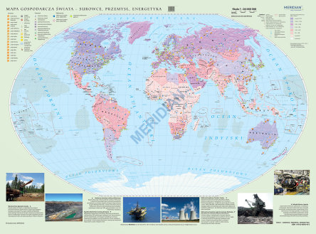 Mapa gospodarcza świata - surowce, przemysł i energetyka (2014) - mapa ścienna