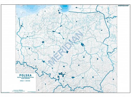 Mapa konturowa hipsometryczna Polski - ćwiczeniowa mapa ścienna