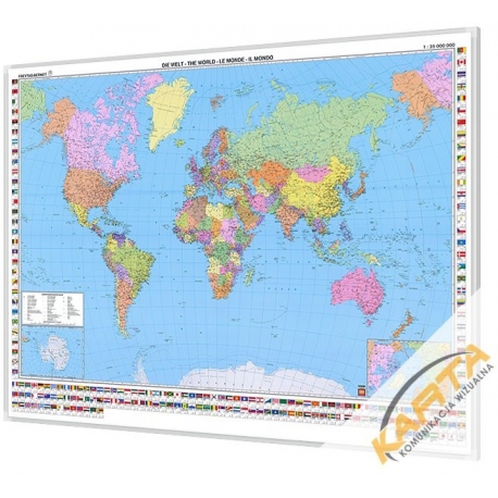 Świat Polityczny z flagami 177x122 cm. Mapa do wpinania.